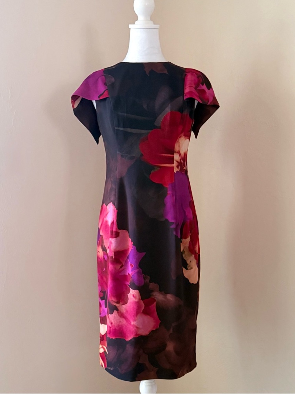 NWT Black Halo Floral Sheath Dress Red Pink Purple Flower Print Size 6